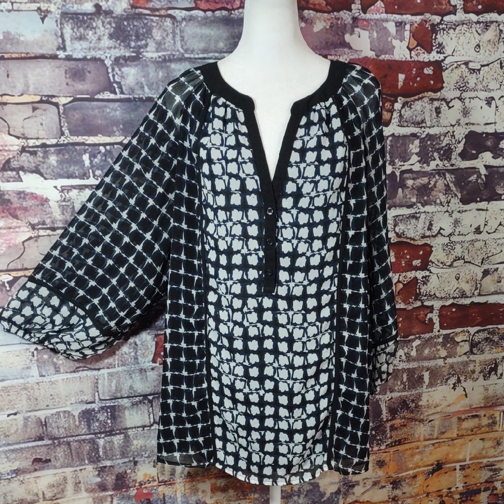 Calvin Klein Geometric Pattern Chiffon Tunic Top